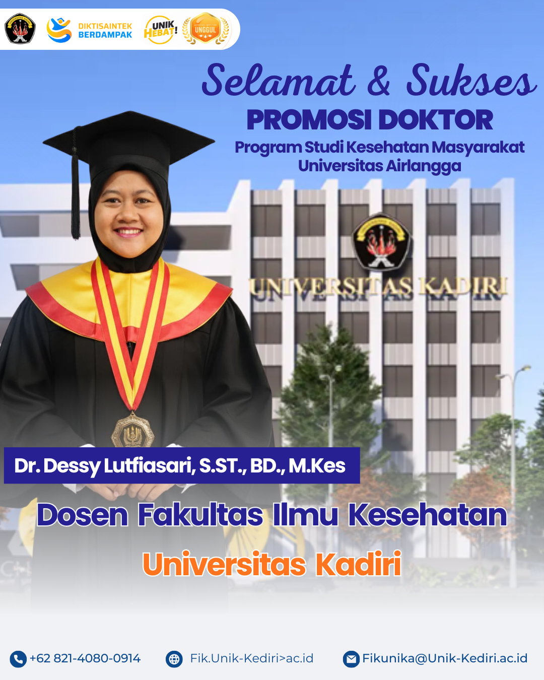 Fakultas Ilmu Kesehatan Universitas Kadiri Ucapkan Selamat atas Kelulusan Program Doktor Dr. Dessy Lutfiasari