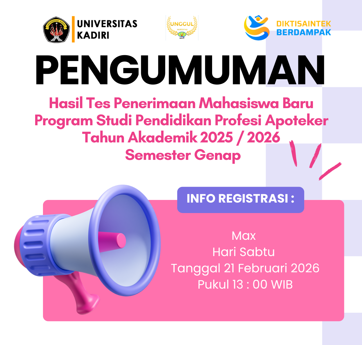 PENGUMUMAN Penerimaan Mahasiswa Baru  Profesi Apoteker